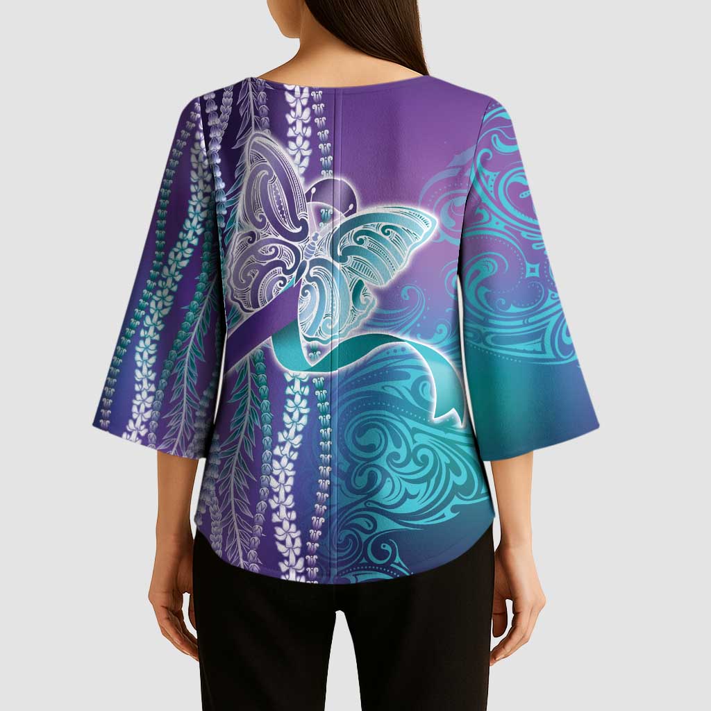 Suicide Prevention Awareness Kimono Sleeve Blouse Maile Pikake Lokelani Crown Flower Lei Inspired LT9 - Polynesian Pride