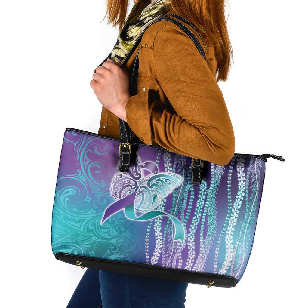 Suicide Prevention Awareness Leather Tote Bag Maile Pikake Lokelani Crown Flower Lei Inspired LT9 Multicolor - Polynesian Pride
