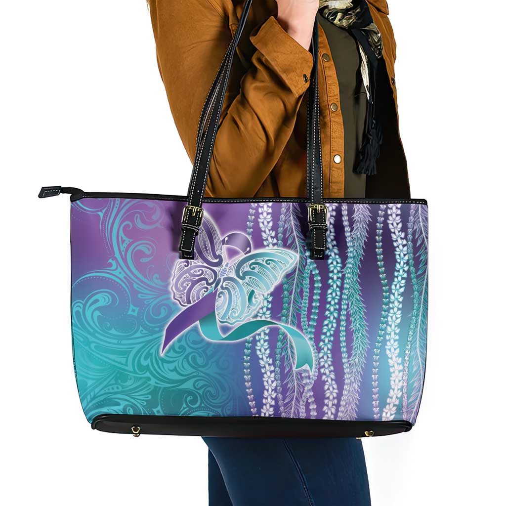 Suicide Prevention Awareness Leather Tote Bag Maile Pikake Lokelani Crown Flower Lei Inspired LT9 - Polynesian Pride