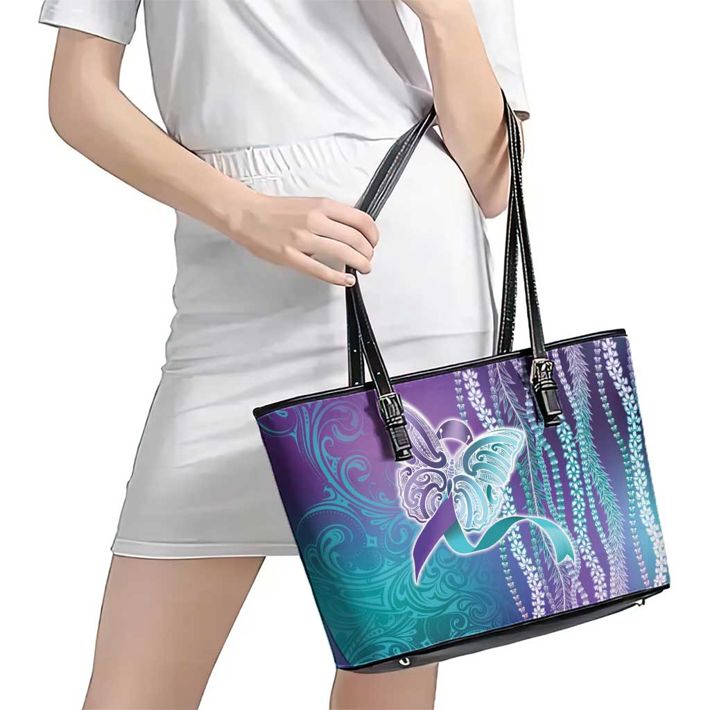 Suicide Prevention Awareness Leather Tote Bag Maile Pikake Lokelani Crown Flower Lei Inspired LT9 - Polynesian Pride