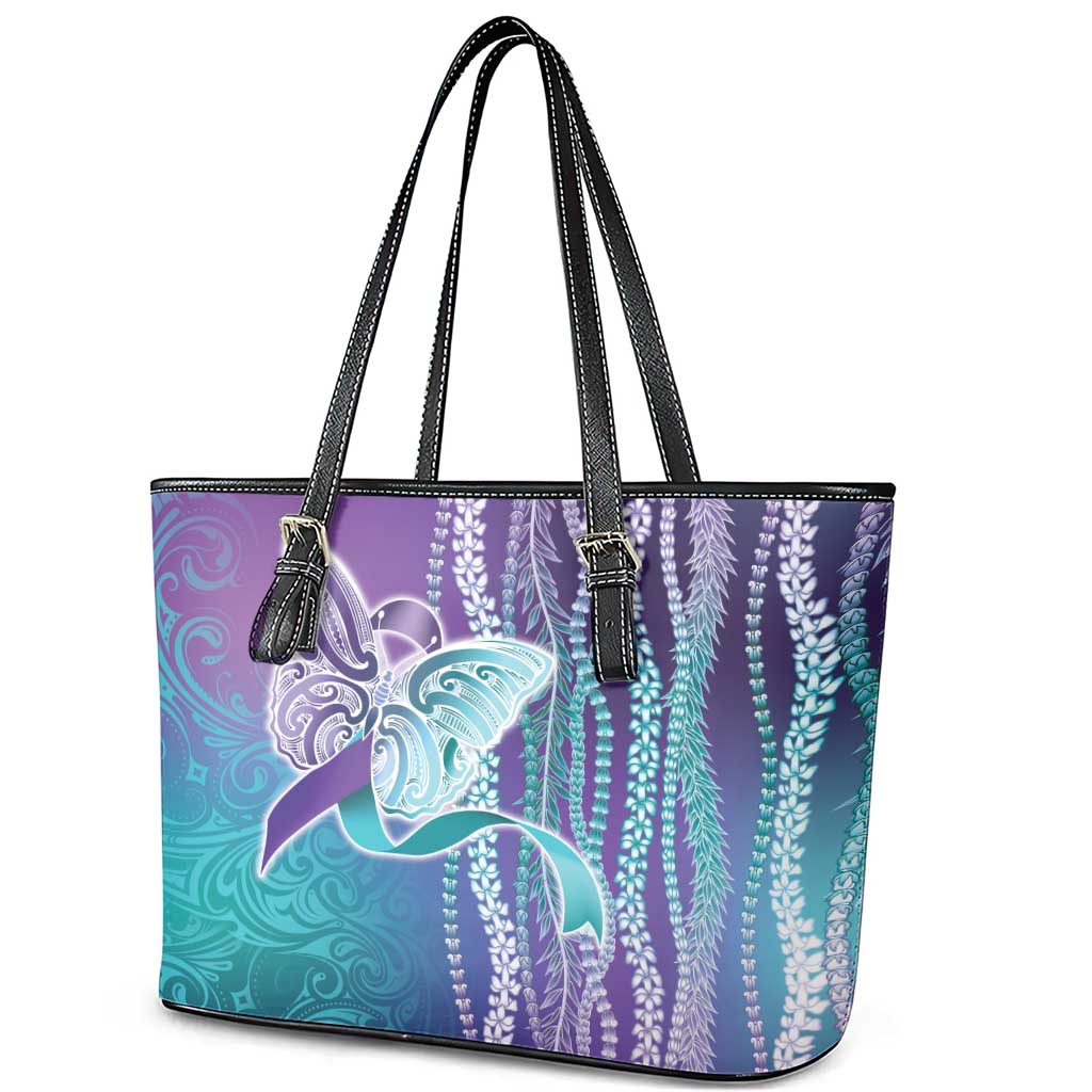 Suicide Prevention Awareness Leather Tote Bag Maile Pikake Lokelani Crown Flower Lei Inspired LT9 - Polynesian Pride