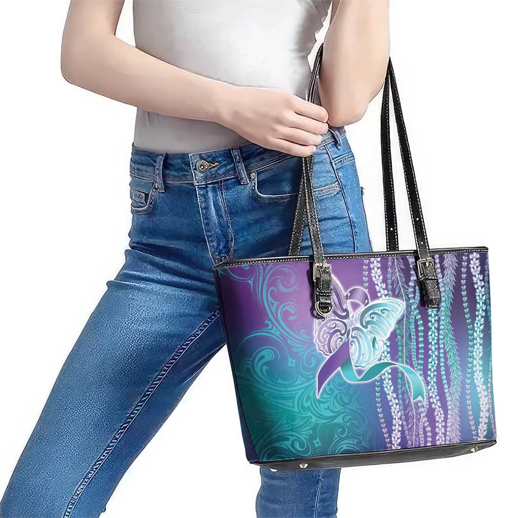 Suicide Prevention Awareness Leather Tote Bag Maile Pikake Lokelani Crown Flower Lei Inspired LT9 - Polynesian Pride