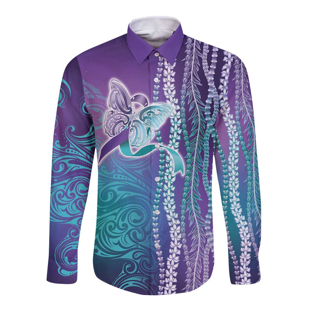 Suicide Prevention Awareness Long Sleeve Button Shirt Maile Pikake Lokelani Crown Flower Lei Inspired LT9 Unisex Multicolor - Polynesian Pride