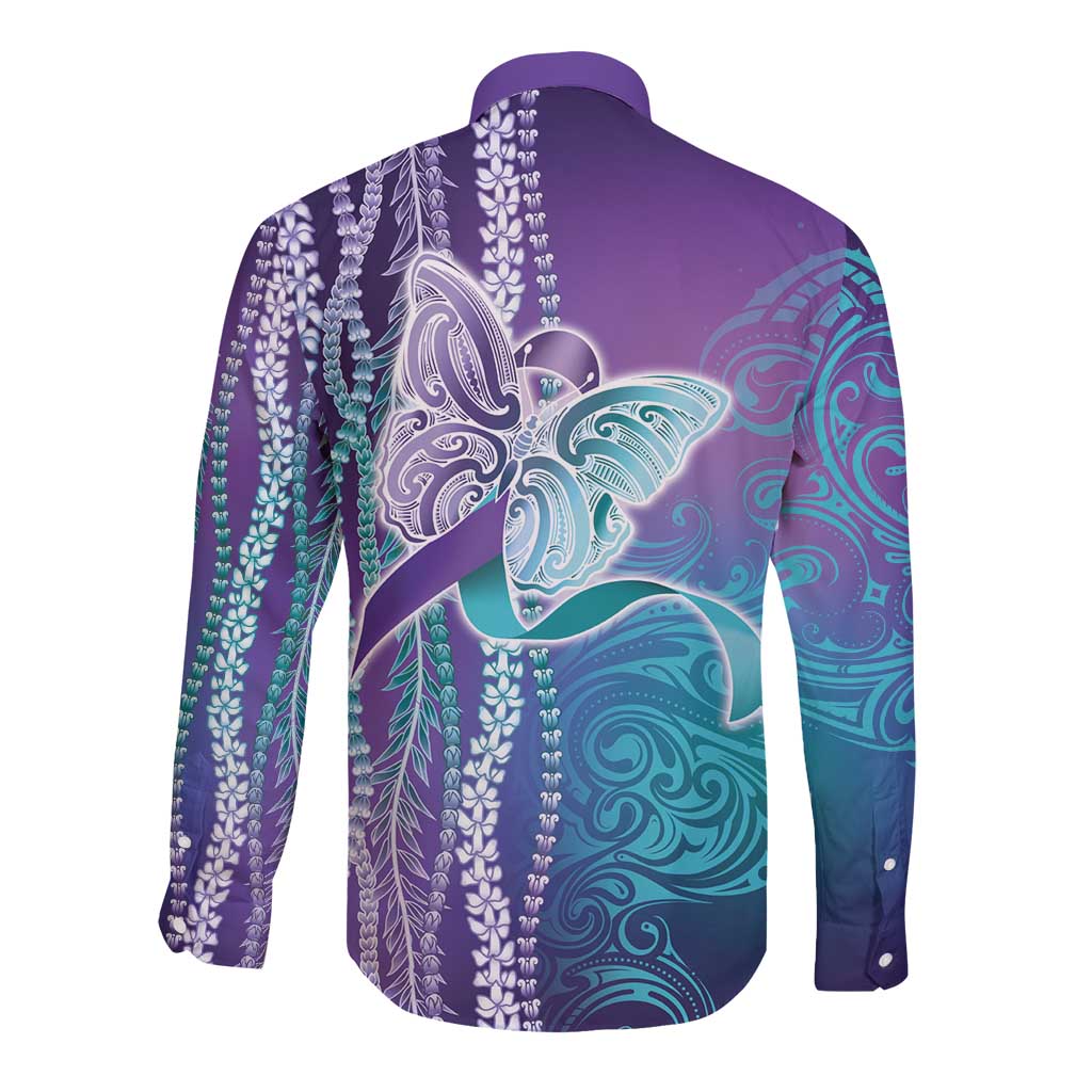 Suicide Prevention Awareness Long Sleeve Button Shirt Maile Pikake Lokelani Crown Flower Lei Inspired LT9 - Polynesian Pride