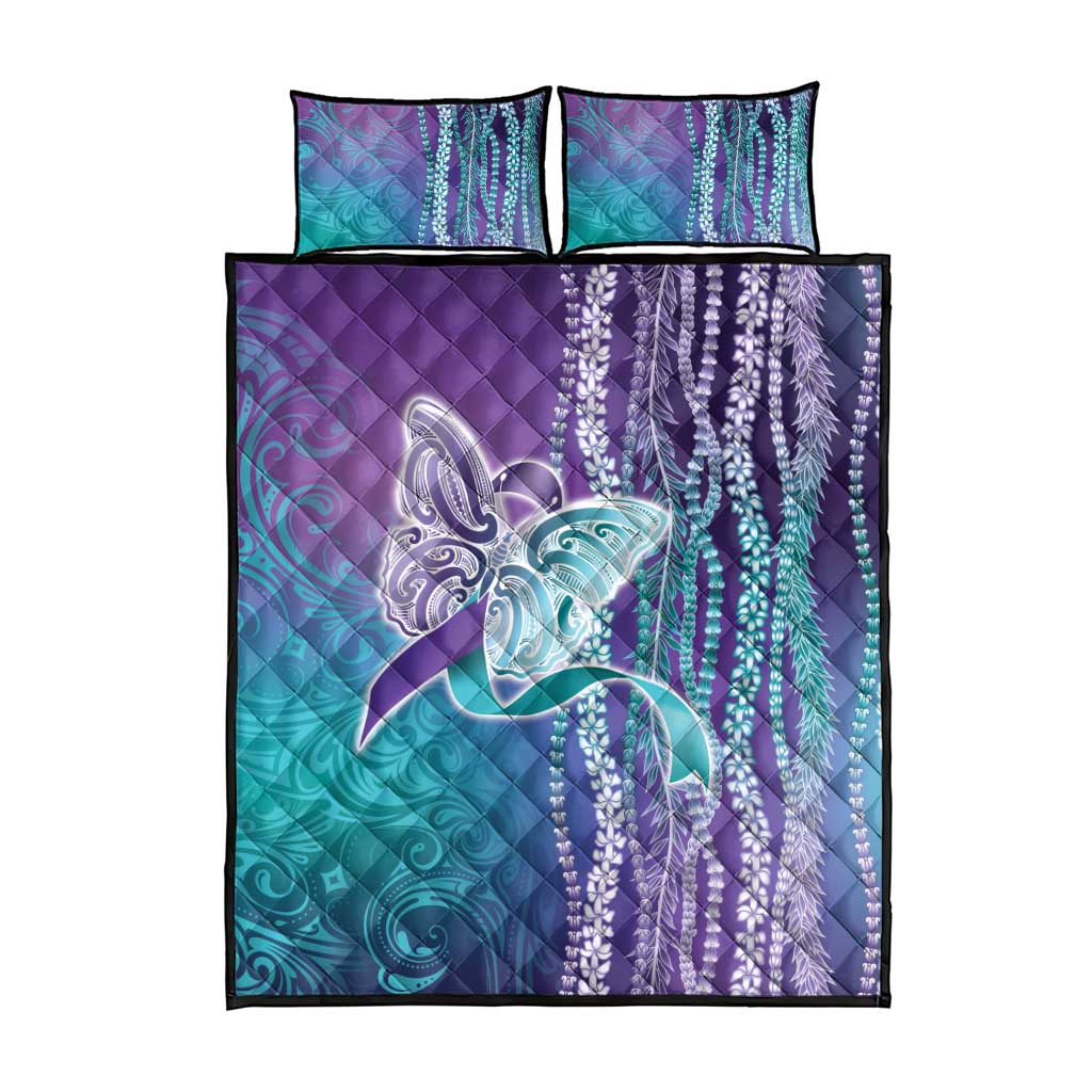 Suicide Prevention Awareness Quilt Bed Set Maile Pikake Lokelani Crown Flower Lei Inspired LT9 - Polynesian Pride