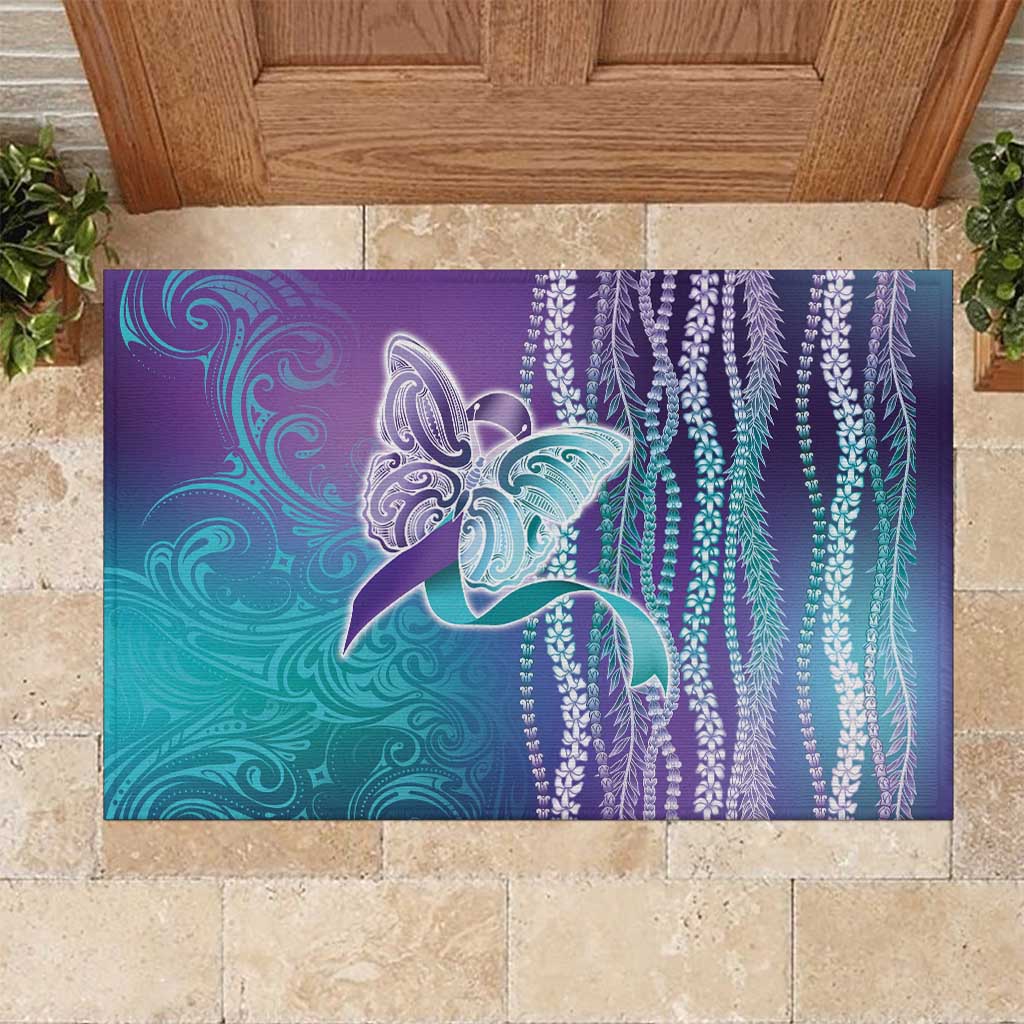 Suicide Prevention Awareness Rubber Doormat Maile Pikake Lokelani Crown Flower Lei Inspired LT9 Multicolor - Polynesian Pride