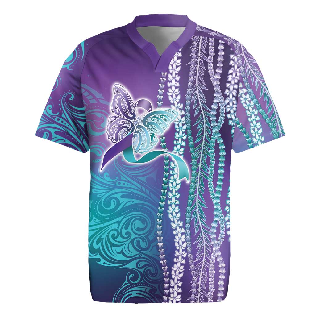 Suicide Prevention Awareness Rugby Jersey Maile Pikake Lokelani Crown Flower Lei Inspired LT9 Multicolor - Polynesian Pride