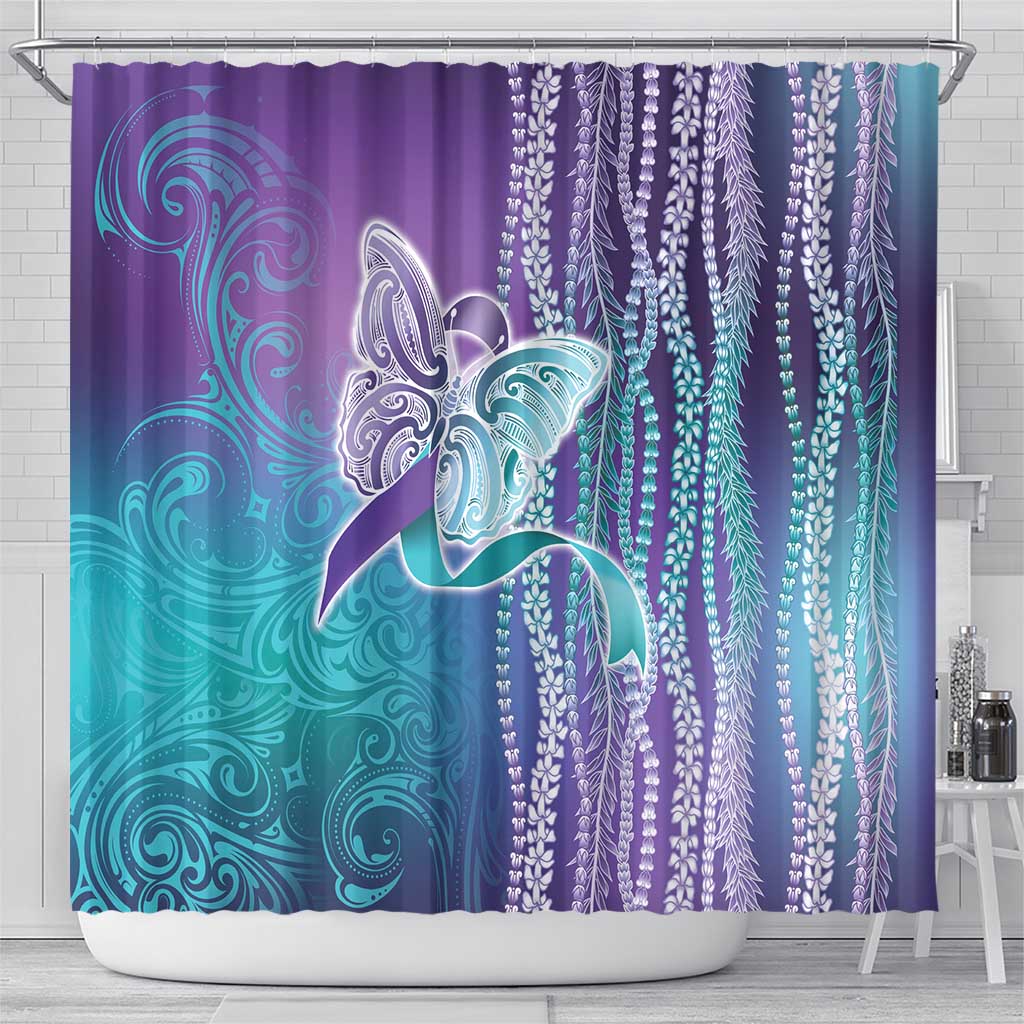 Suicide Prevention Awareness Shower Curtain Maile Pikake Lokelani Crown Flower Lei Inspired LT9 - Polynesian Pride