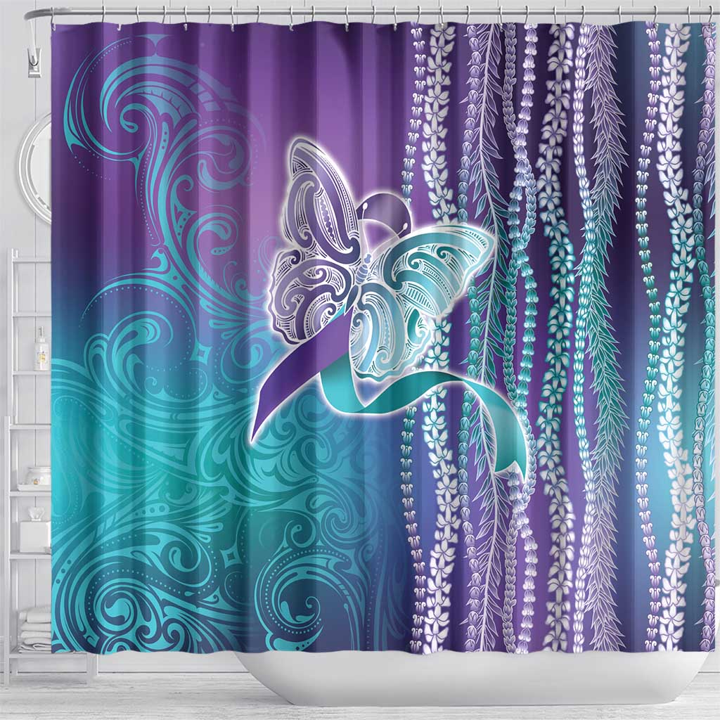 Suicide Prevention Awareness Shower Curtain Maile Pikake Lokelani Crown Flower Lei Inspired LT9 - Polynesian Pride