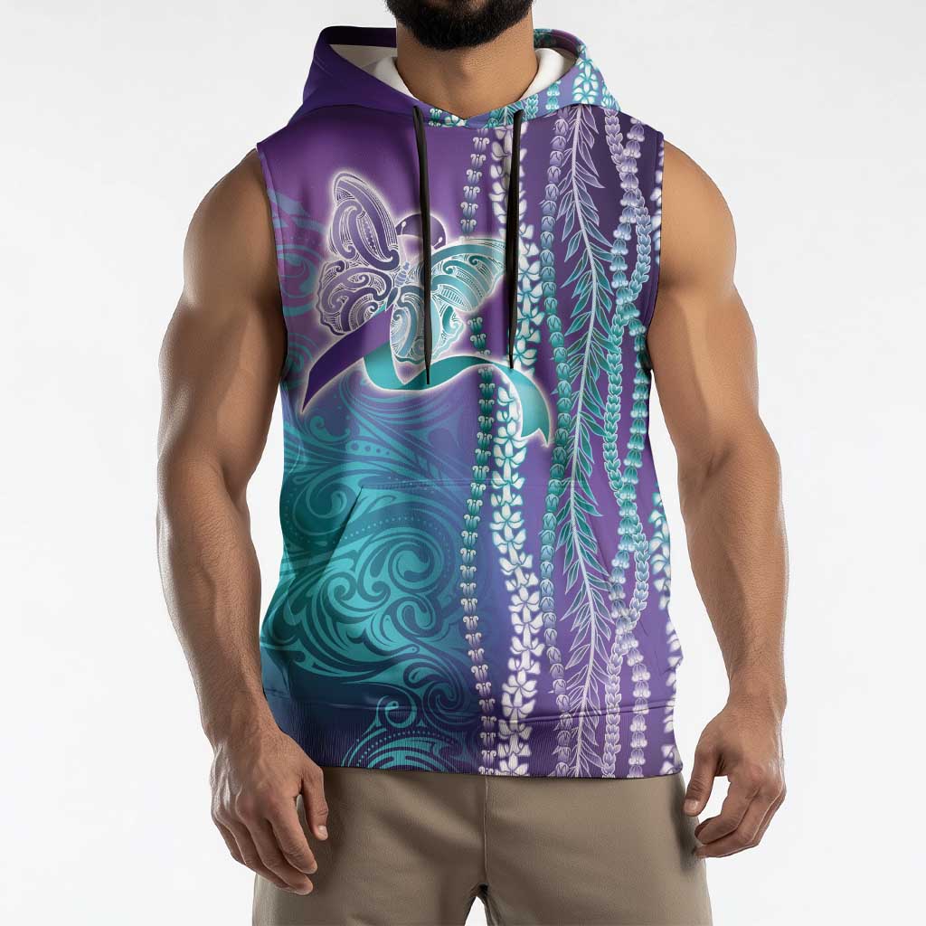 Suicide Prevention Awareness Sleeveless Hoodie Maile Pikake Lokelani Crown Flower Lei Inspired LT9 - Polynesian Pride