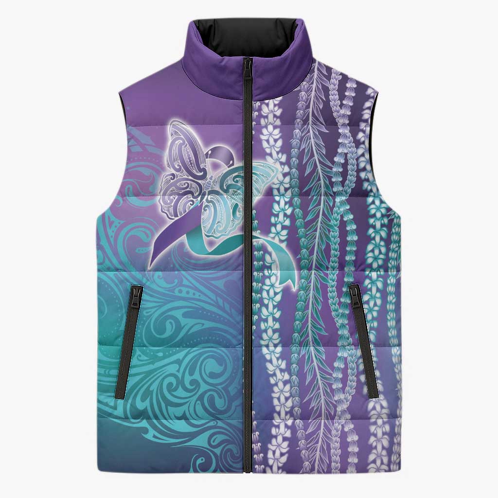Suicide Prevention Awareness Sleeveless Puffer Jacket Maile Pikake Lokelani Crown Flower Lei Inspired LT9 Unisex Multicolor - Polynesian Pride