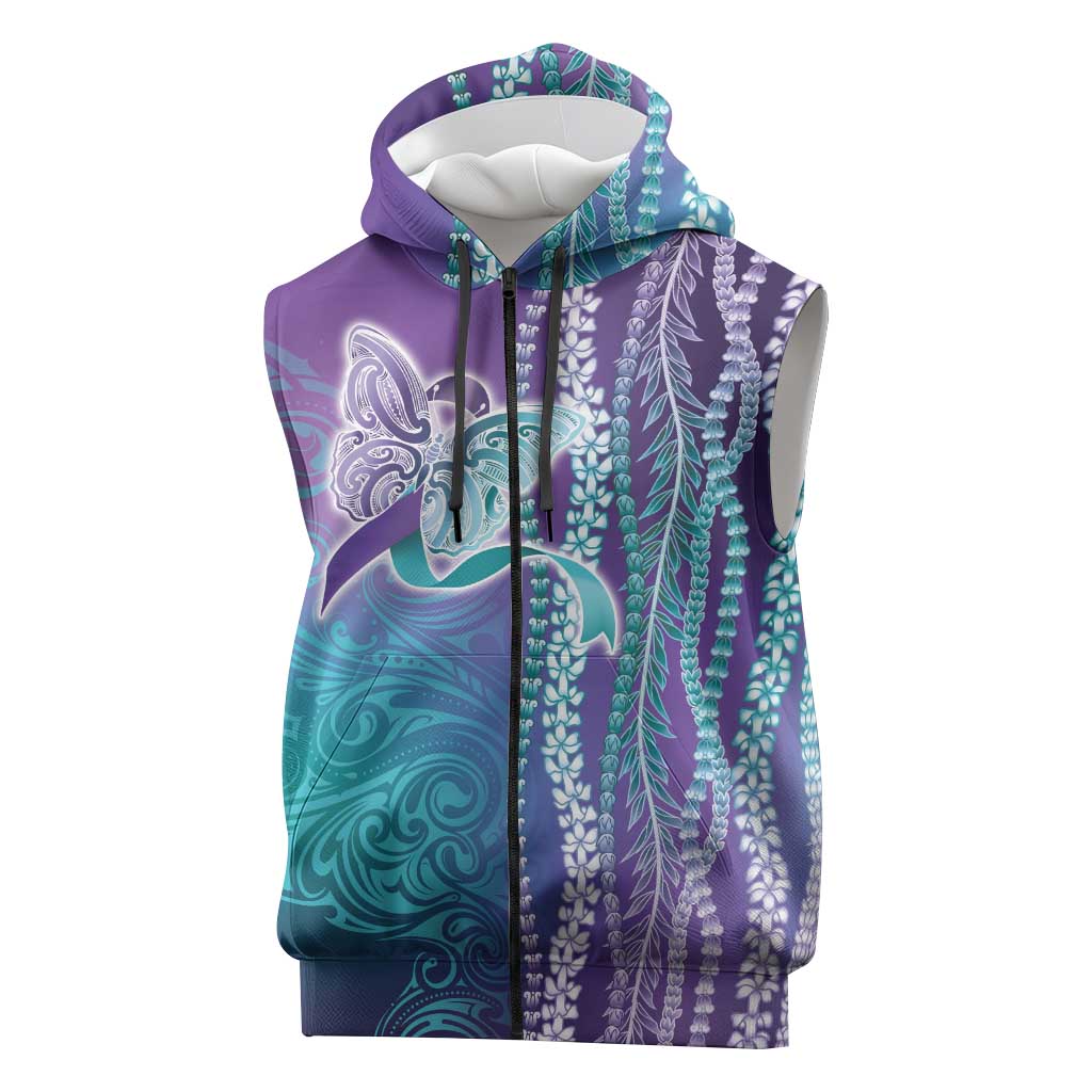 Suicide Prevention Awareness Sleeveless Zip Hoodie Maile Pikake Lokelani Crown Flower Lei Inspired LT9 Multicolor - Polynesian Pride