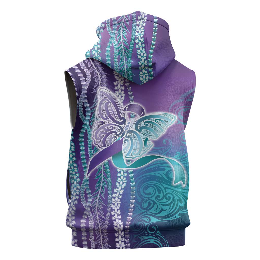Suicide Prevention Awareness Sleeveless Zip Hoodie Maile Pikake Lokelani Crown Flower Lei Inspired LT9 - Polynesian Pride