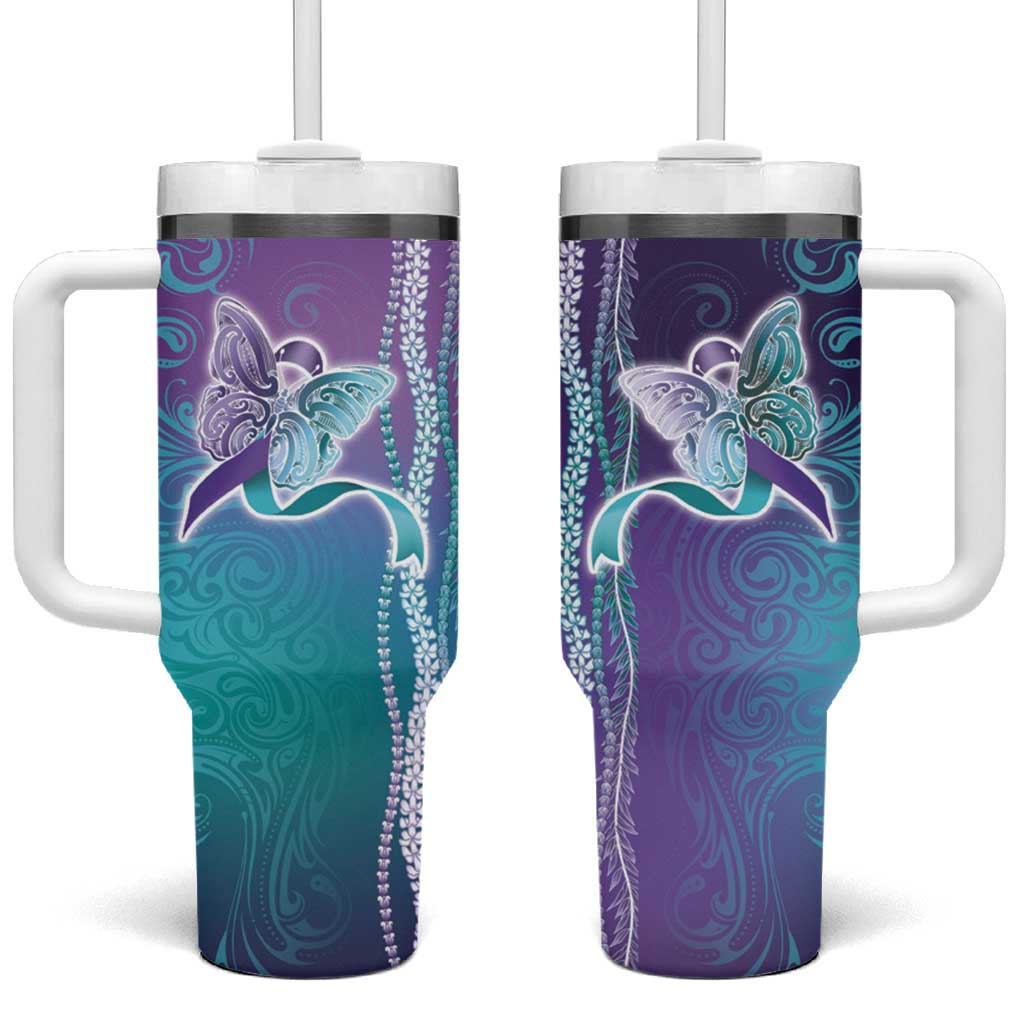 Suicide Prevention Awareness Tumbler With Handle Maile Pikake Lokelani Crown Flower Lei Inspired LT9 One Size: 40 oz Multicolor - Polynesian Pride