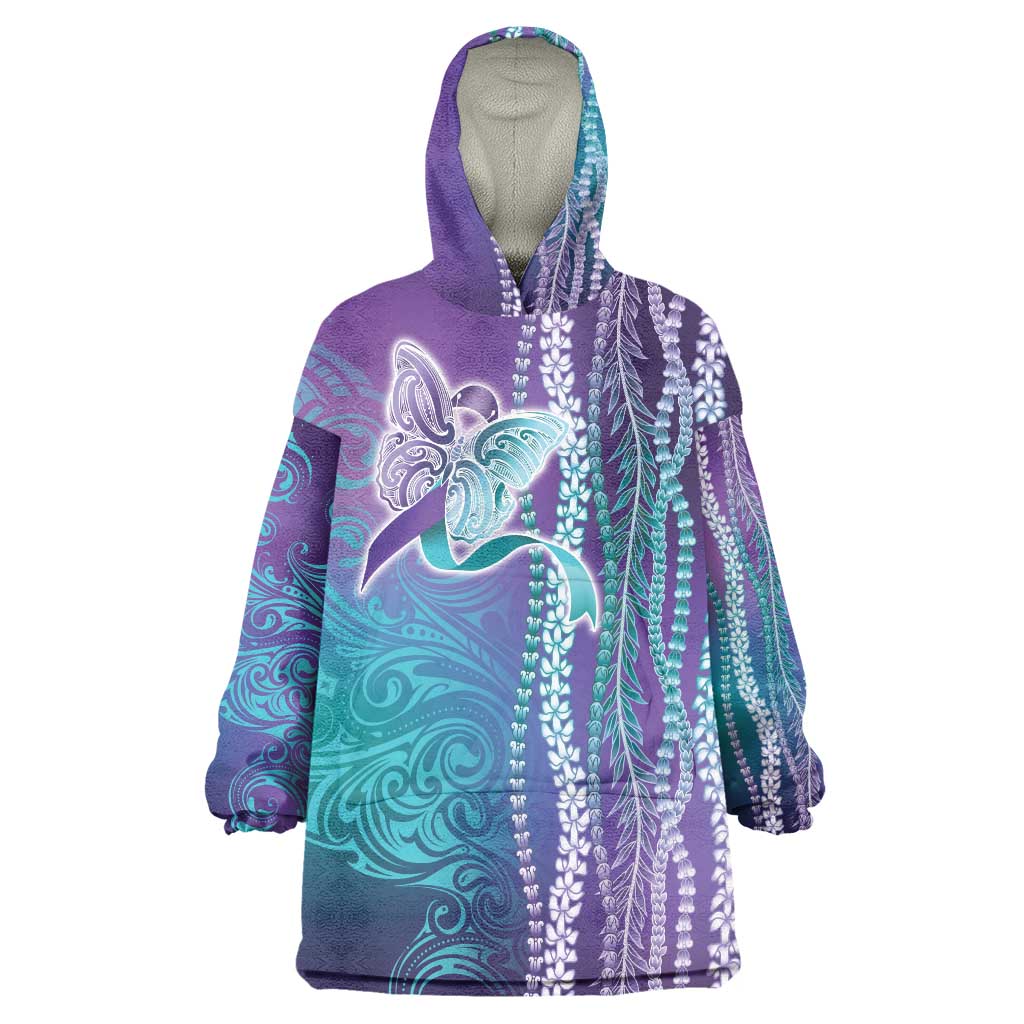 Suicide Prevention Awareness Wearable Blanket Hoodie Maile Pikake Lokelani Crown Flower Lei Inspired LT9 One Size Multicolor - Polynesian Pride