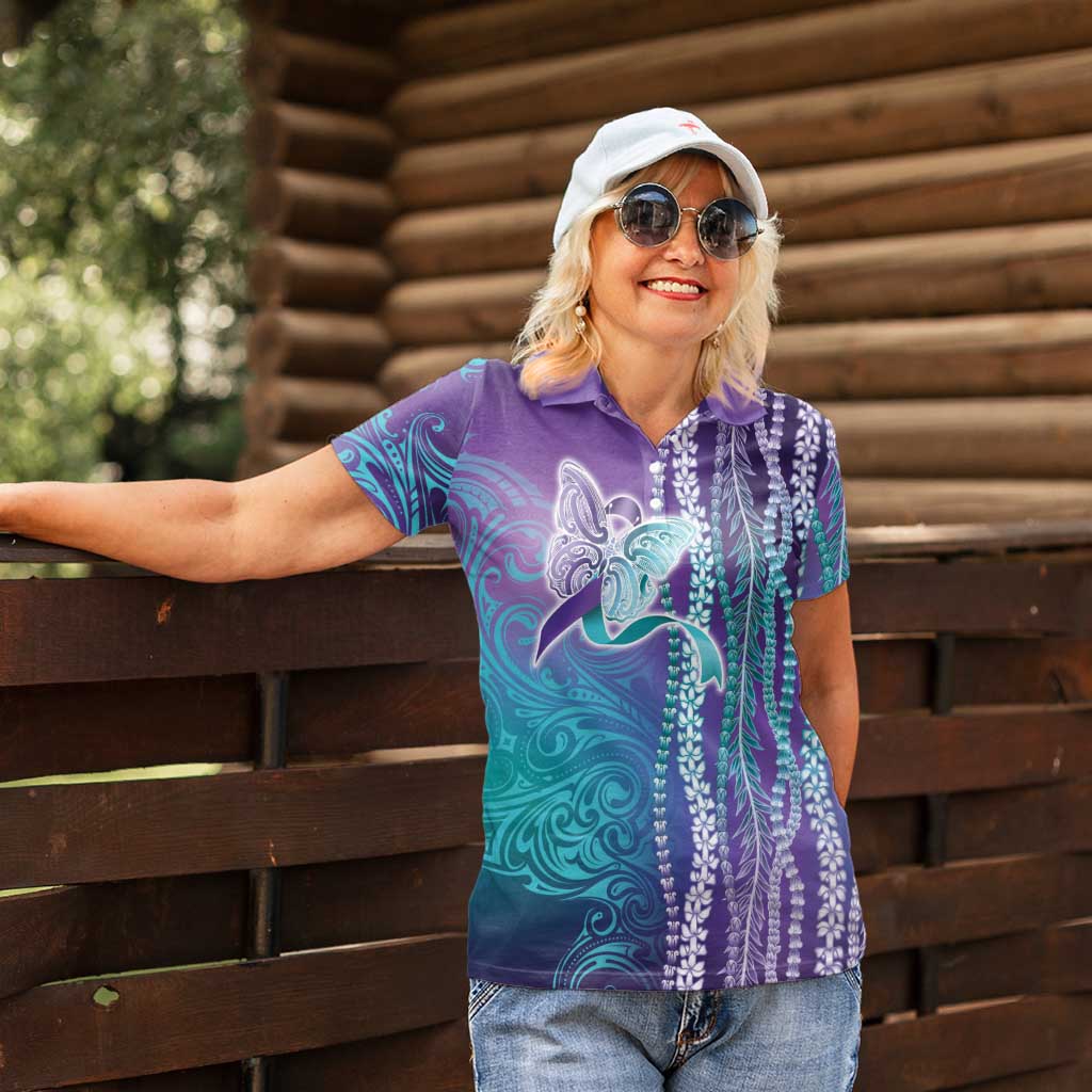 Suicide Prevention Awareness Women Polo Shirt Maile Pikake Lokelani Crown Flower Lei Inspired