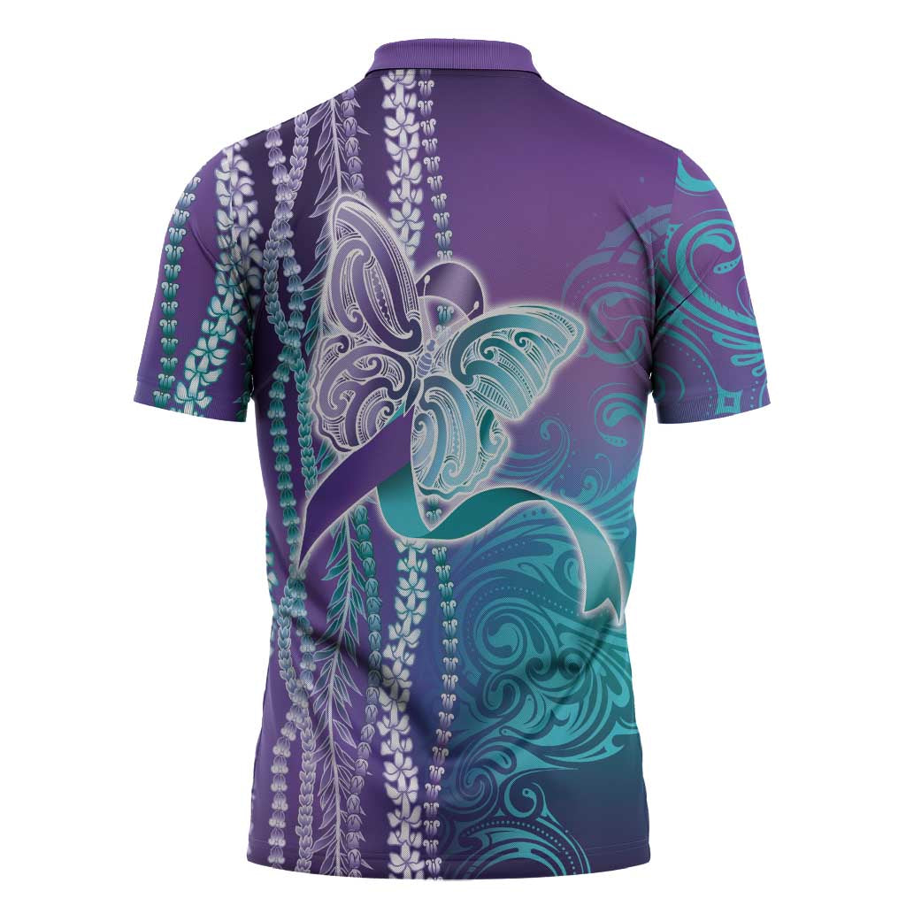 Suicide Prevention Awareness Zipper Polo Shirt Maile Pikake Lokelani Crown Flower Lei Inspired LT9 - Polynesian Pride