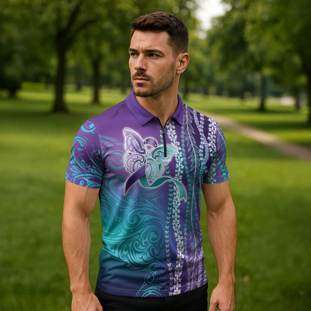 Suicide Prevention Awareness Zipper Polo Shirt Maile Pikake Lokelani Crown Flower Lei Inspired LT9 - Polynesian Pride
