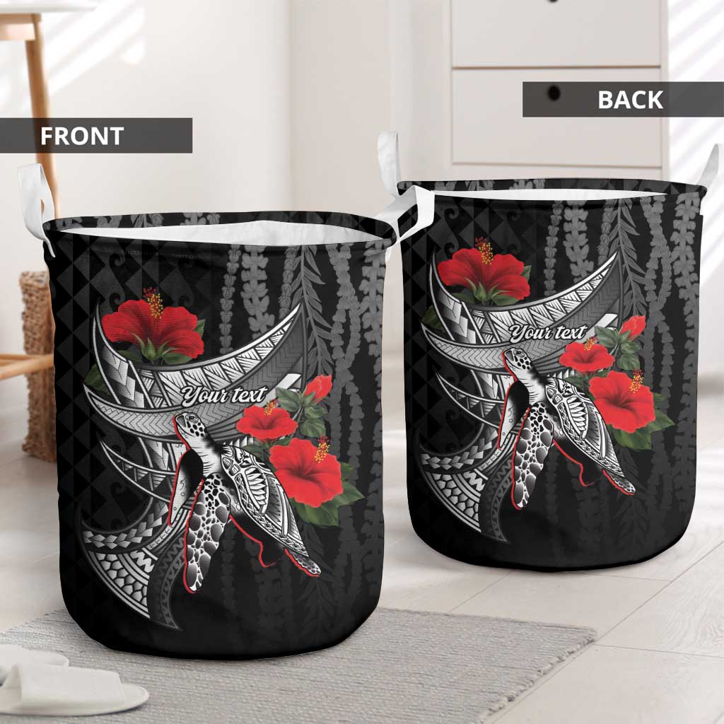 Hawaiian Honu Personalized Laundry Basket Black Tribal Hook Pattern LT9 - Polynesian Pride