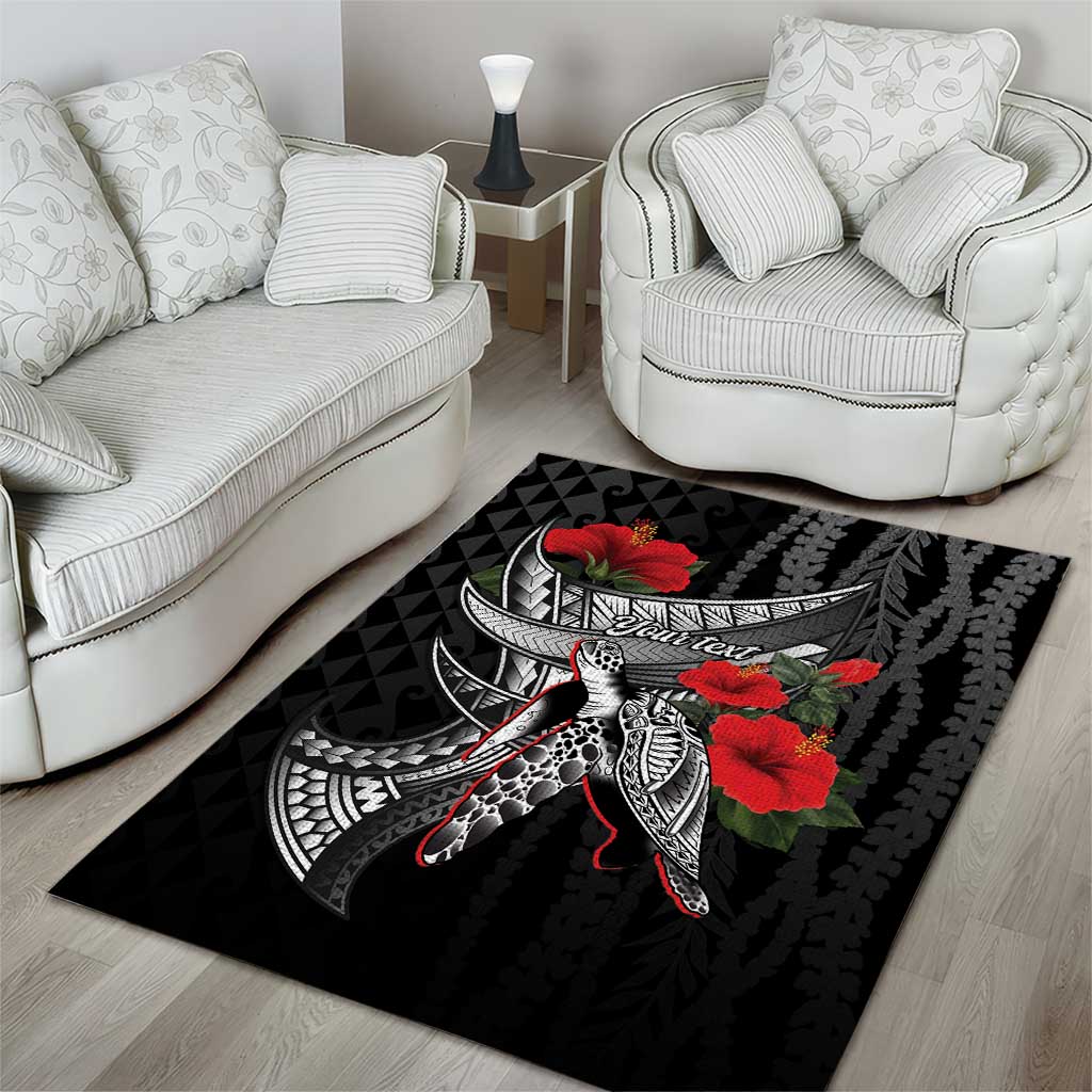 Hawaiian Honu Personalized Area Rug Black Tribal Hook Pattern