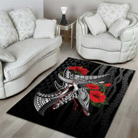 Hawaiian Honu Personalized Area Rug Black Tribal Hook Pattern