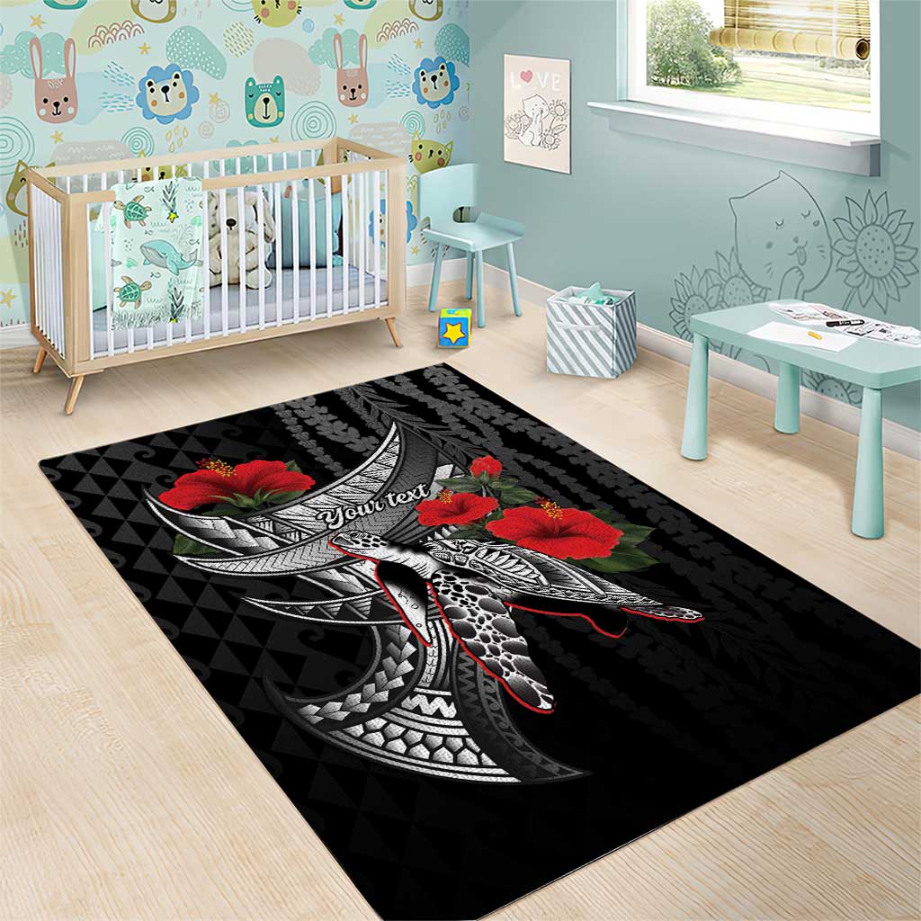 Hawaiian Honu Personalized Area Rug Black Tribal Hook Pattern