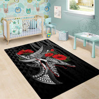 Hawaiian Honu Personalized Area Rug Black Tribal Hook Pattern