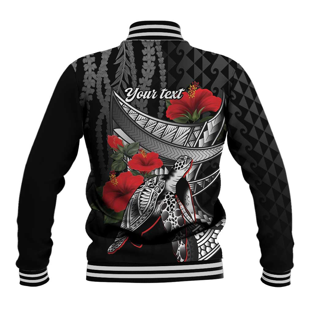 Hawaiian Honu Personalized Baseball Jacket Black Tribal Hook Pattern LT9 - Polynesian Pride
