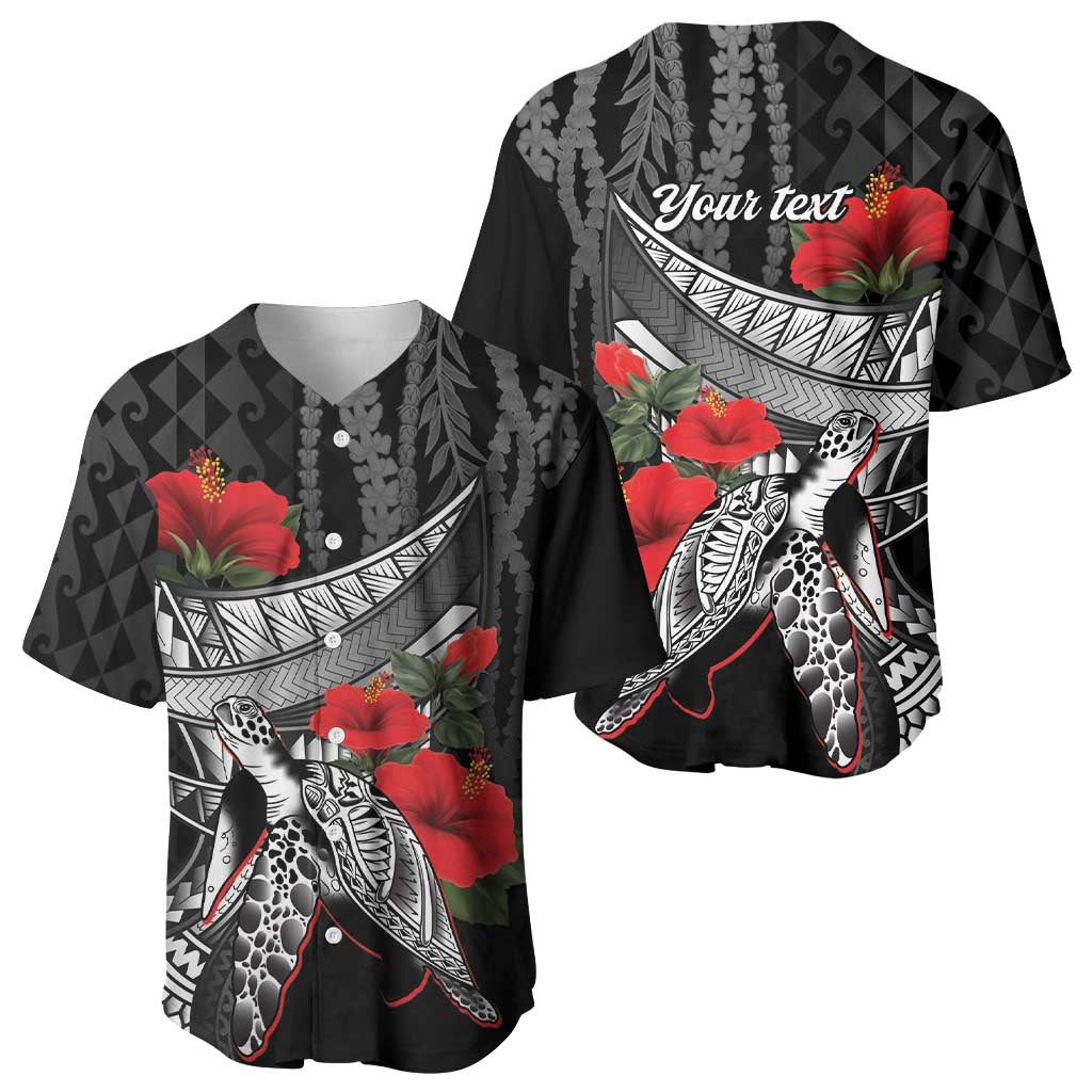Hawaiian Honu Personalized Baseball Jersey Black Tribal Hook Pattern LT9 - Polynesian Pride