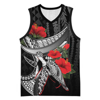Hawaiian Honu Personalized Basketball Jersey Black Tribal Hook Pattern LT9 Unisex Black - Polynesian Pride