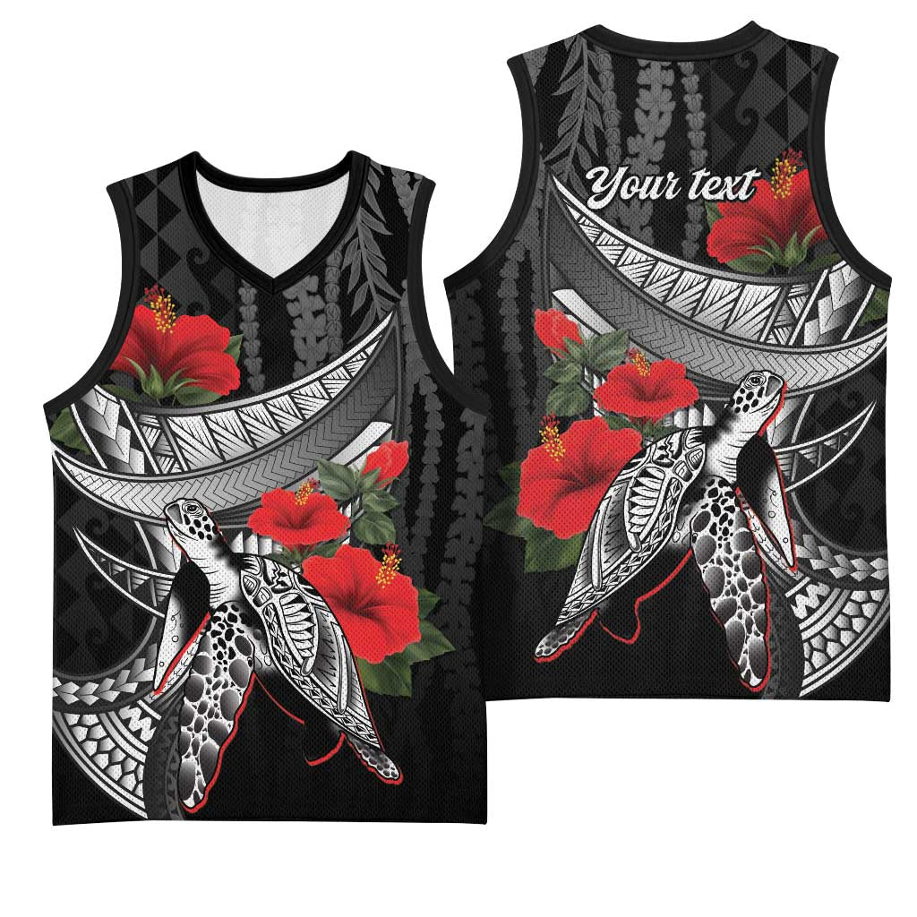 Hawaiian Honu Personalized Basketball Jersey Black Tribal Hook Pattern LT9 - Polynesian Pride
