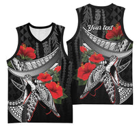 Hawaiian Honu Personalized Basketball Jersey Black Tribal Hook Pattern LT9 - Polynesian Pride