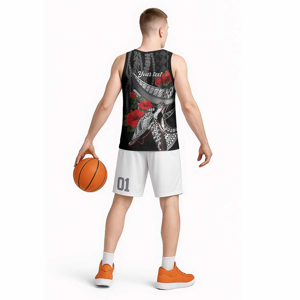 Hawaiian Honu Personalized Basketball Jersey Black Tribal Hook Pattern LT9 - Polynesian Pride