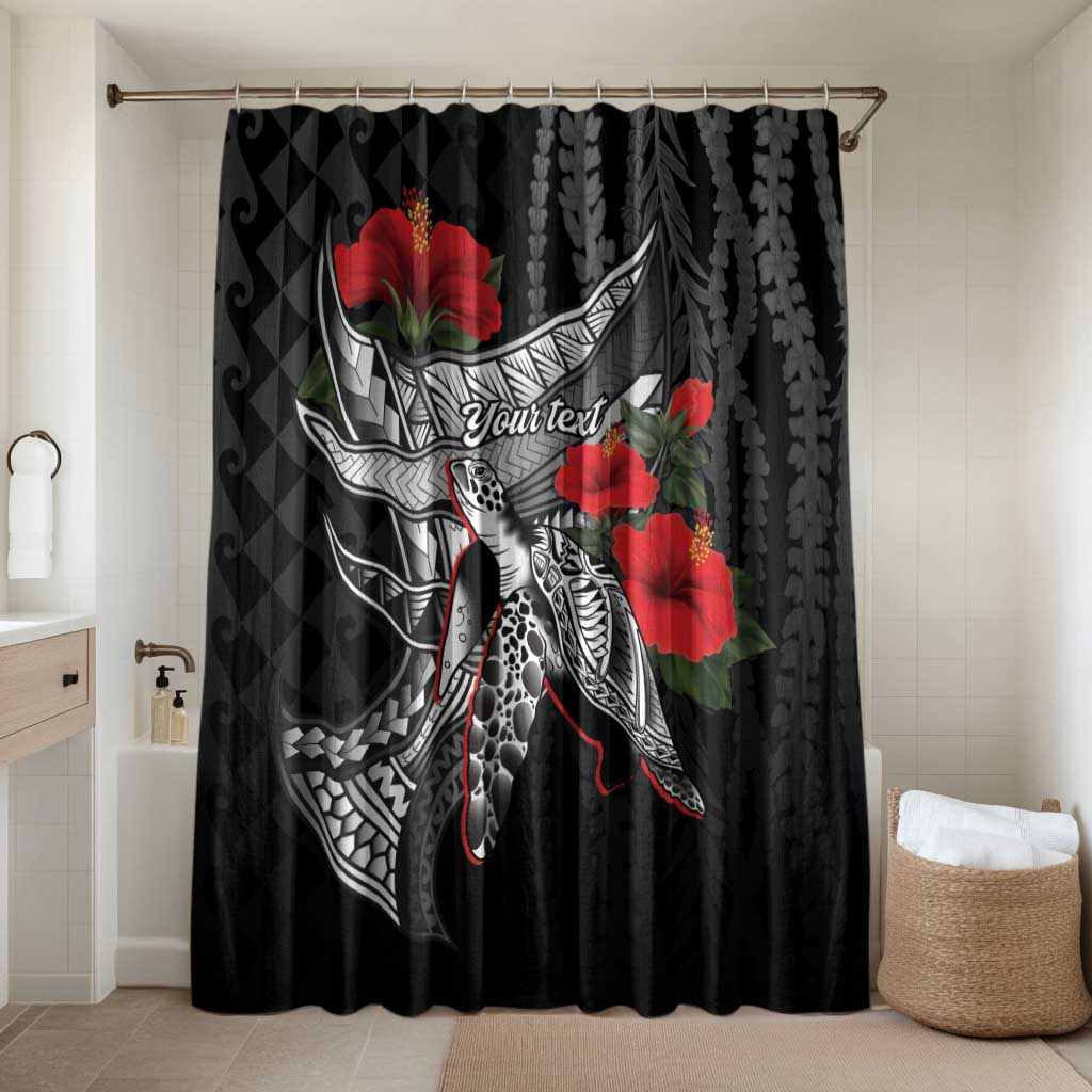 Hawaiian Honu Personalized Bathroom Set Black Tribal Hook Pattern LT9 Shower Curtain Only Black - Polynesian Pride