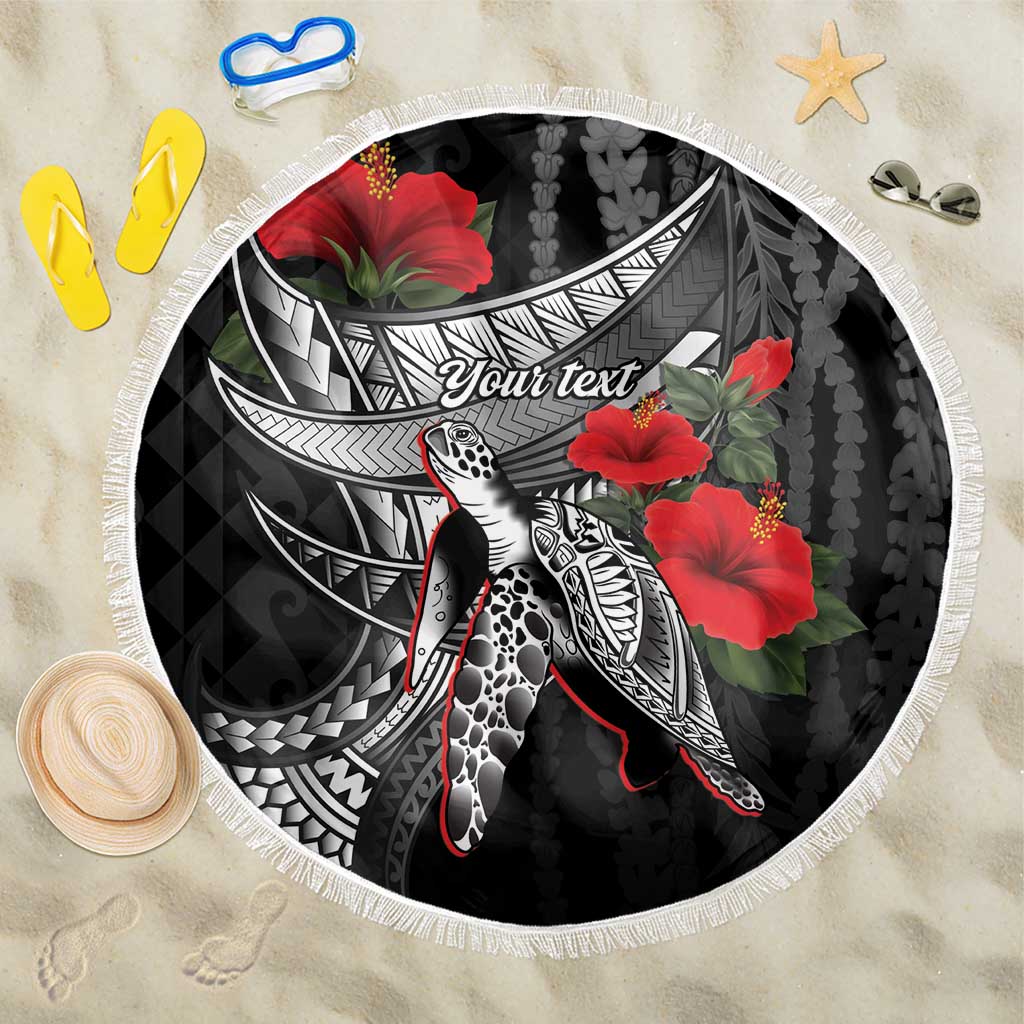 Hawaiian Honu Personalized Beach Blanket Black Tribal Hook Pattern LT9 One Size 150cm Black - Polynesian Pride