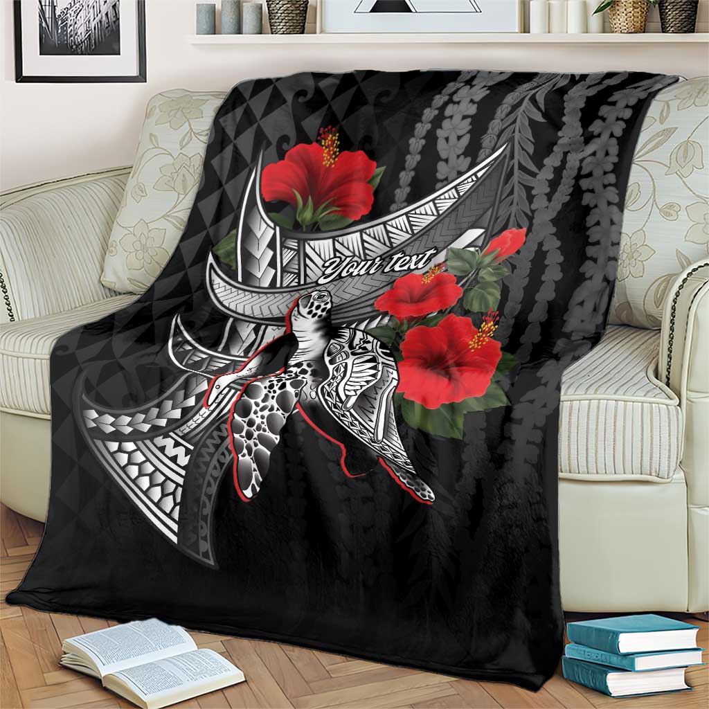 Hawaiian Honu Personalized Blanket Black Tribal Hook Pattern LT9 - Polynesian Pride