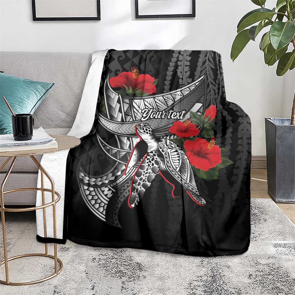 Hawaiian Honu Personalized Blanket Black Tribal Hook Pattern LT9 - Polynesian Pride