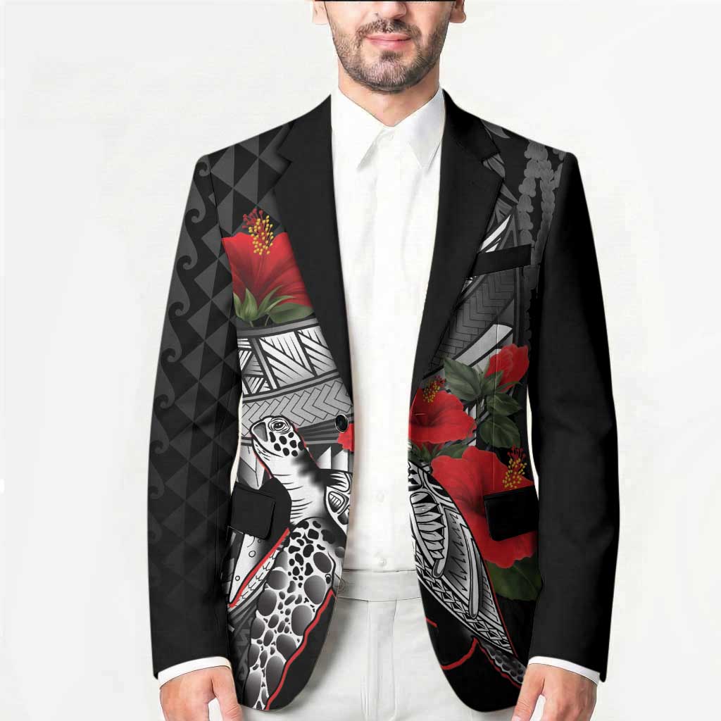 Hawaiian Honu Personalized Blazer Black Tribal Hook Pattern LT9 - Polynesian Pride