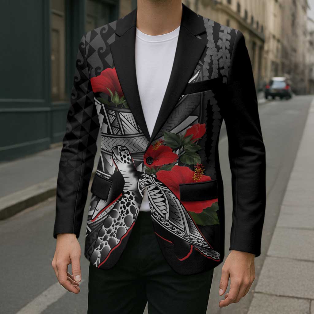 Hawaiian Honu Personalized Blazer Black Tribal Hook Pattern LT9 - Polynesian Pride