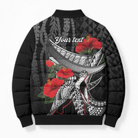 Hawaiian Honu Personalized Bomber Puffer Jacket Black Tribal Hook Pattern LT9 - Polynesian Pride