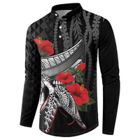 Hawaiian Honu Personalized Button Sweatshirt Black Tribal Hook Pattern LT9 - Polynesian Pride