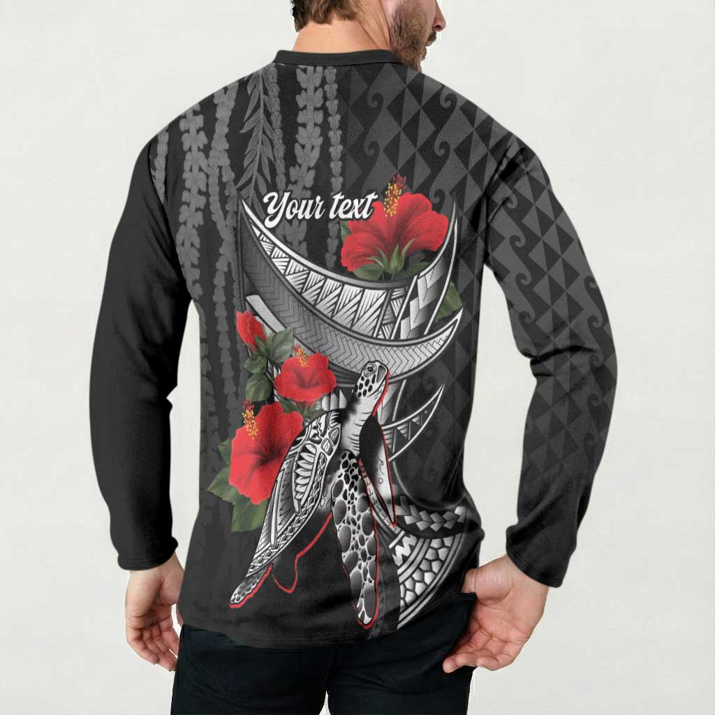 Hawaiian Honu Personalized Button Sweatshirt Black Tribal Hook Pattern LT9 - Polynesian Pride
