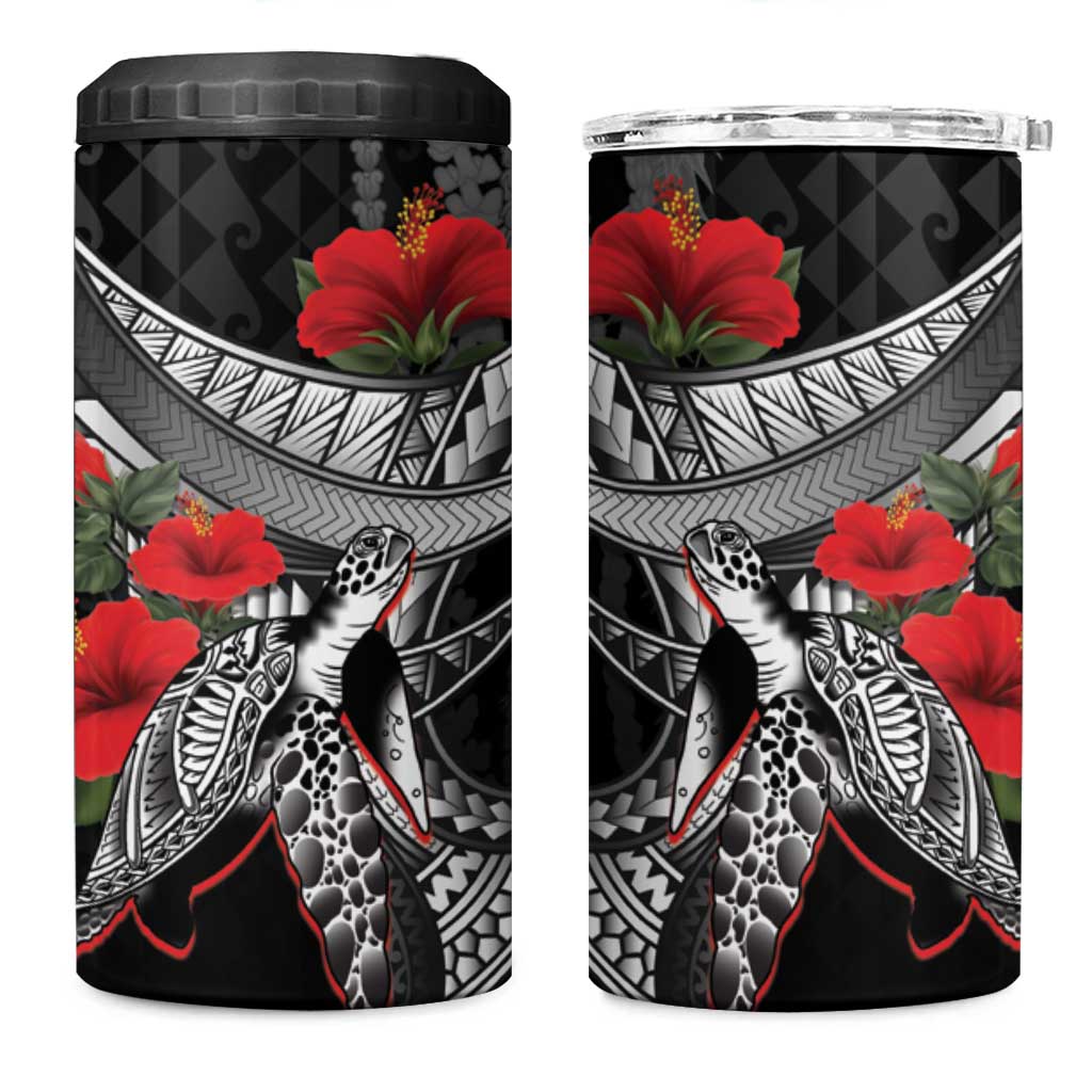 Hawaiian Honu Personalized 4 in 1 Can Cooler Tumbler Black Tribal Hook Pattern LT9 One Size: 16 oz Black - Polynesian Pride