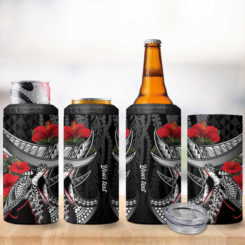 Hawaiian Honu Personalized 4 in 1 Can Cooler Tumbler Black Tribal Hook Pattern LT9 - Polynesian Pride