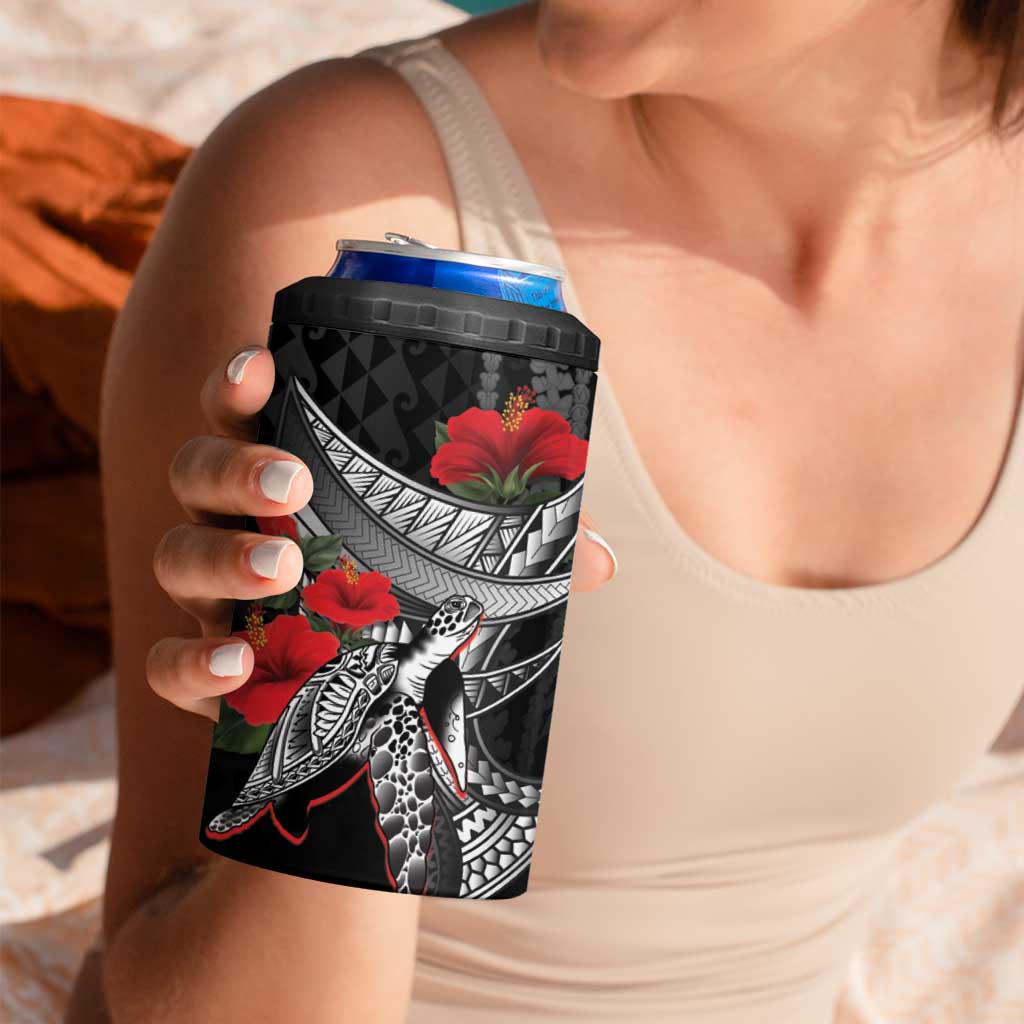 Hawaiian Honu Personalized 4 in 1 Can Cooler Tumbler Black Tribal Hook Pattern LT9 - Polynesian Pride