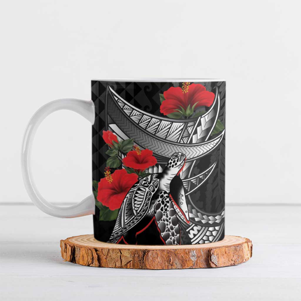 Hawaiian Honu Personalized Ceramic Mug Black Tribal Hook Pattern LT9 Black - Polynesian Pride