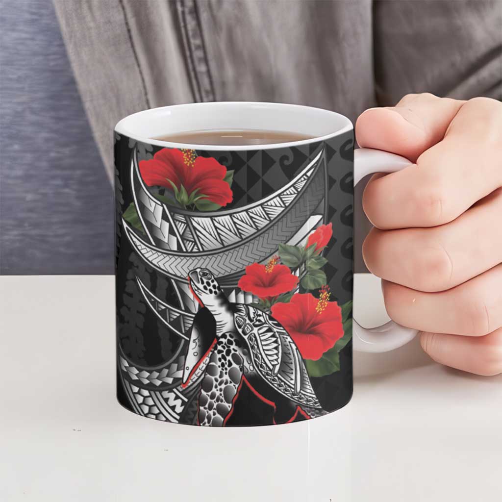 Hawaiian Honu Personalized Ceramic Mug Black Tribal Hook Pattern LT9 - Polynesian Pride