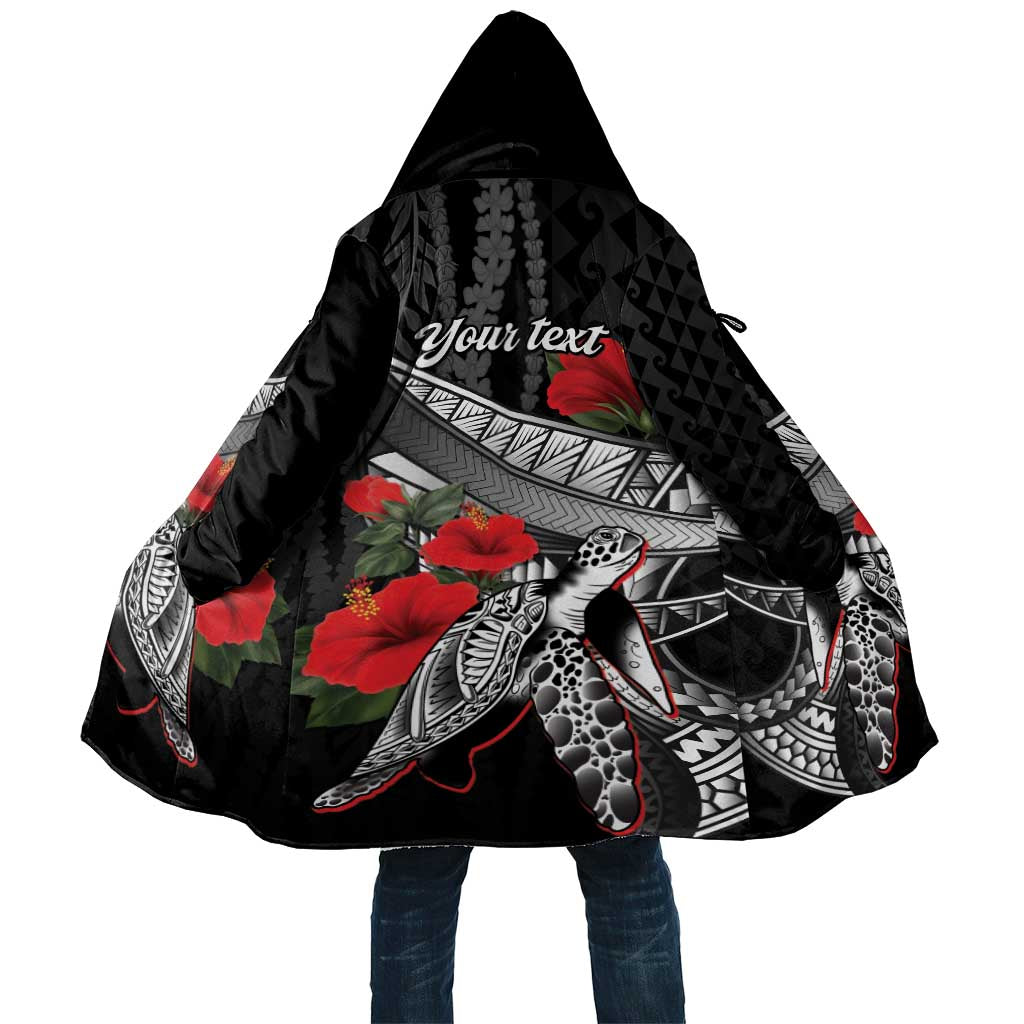 Hawaiian Honu Personalized Cloak Black Tribal Hook Pattern LT9 Unisex Black - Polynesian Pride