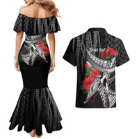 Hawaiian Honu Personalized Couples Matching Mermaid Dress and Hawaiian Shirt Black Tribal Hook Pattern LT9 - Polynesian Pride