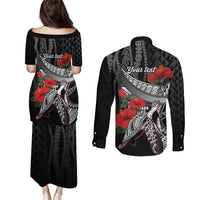 Hawaiian Honu Personalized Couples Matching Puletasi and Long Sleeve Button Shirt Black Tribal Hook Pattern LT9 - Polynesian Pride